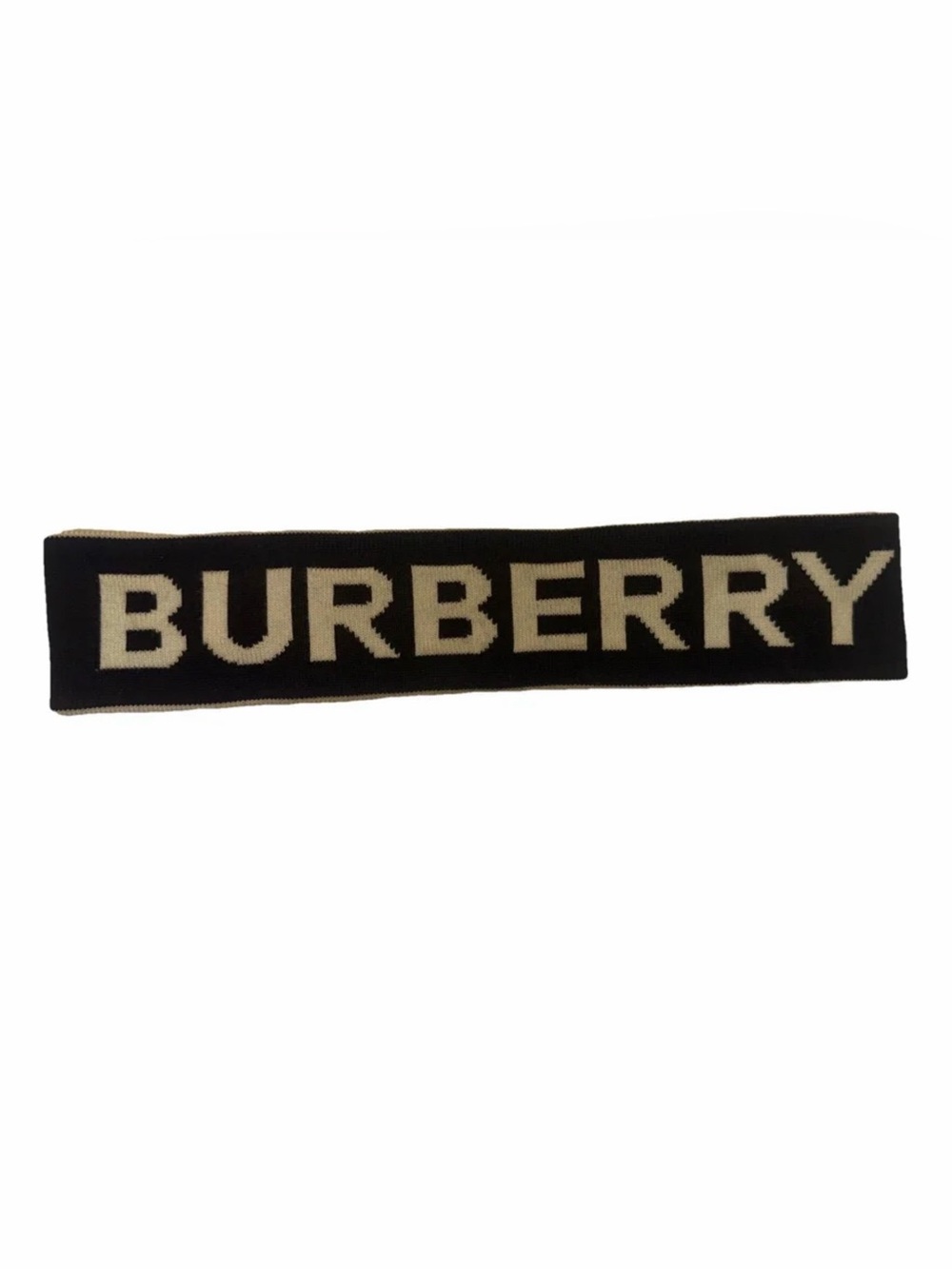 Burberry Cream Knit Headband with Logo Tag